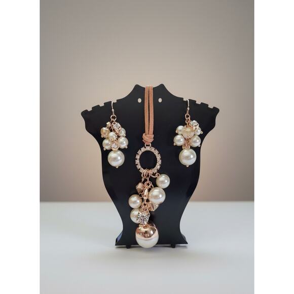 Cato Jewelry - Cato Corded Pearl Cluster Necklace & Earring Set – Rose Gold Tone